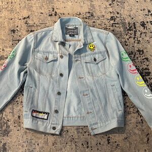 Brooklyn Cloth Light Blue Denim Jacket with Multicolor Smiley Patches